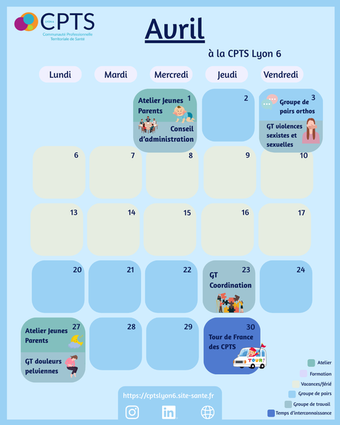 📅 Le calendrier d’avril de la CPTS Lyon 6 est arrivé …