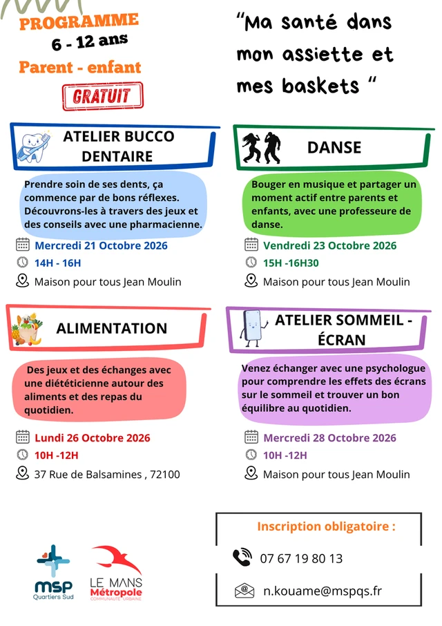 🍎👟 Ma santé dans mon assiette et mes baskets : le programme des vacances de la Toussaint pour les enfants de 6 à 12 ans.