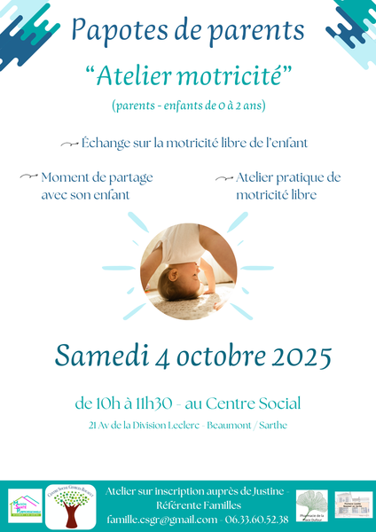 Papotes de parents "Atelier motricité" le samedi 4 octobre 2025 de 10h à 11h30 au Centre Social Georges Rouault
