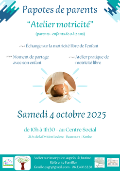 Papotes de parents "Atelier motricité" le samedi 4 octobre 2025 de 10h à 11h30 au Centre Social Georges Rouault
