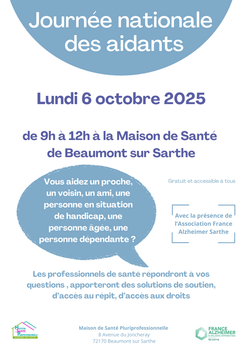 Journée Nationale des Aidants : le lundi 6 octobre 2025 de 9h à 12h à la MSP