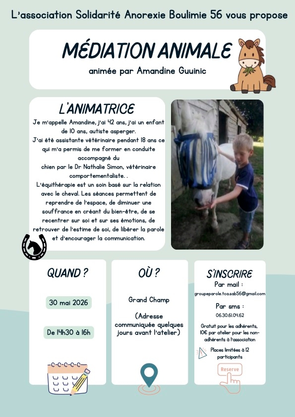 Solidarité Anorexie Boulimie Morbihan : Médiation animale avec Amandine Guuinic