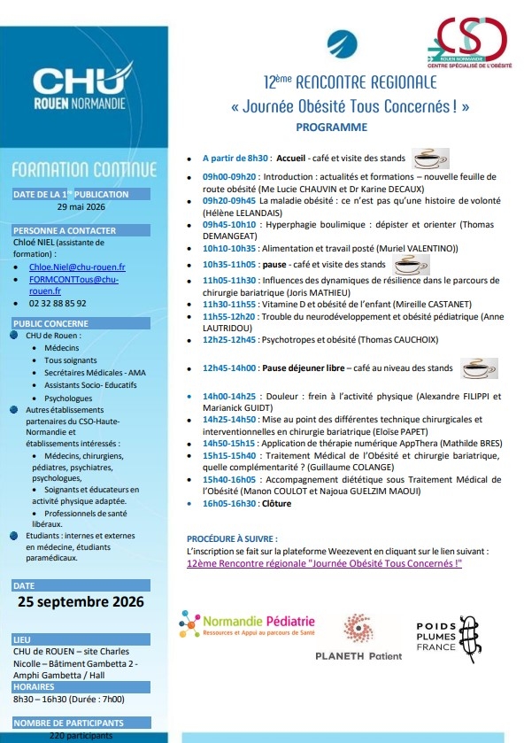 [PS] 12ème Journée Territoriale Obésité "Obésité, tous concernés !" 